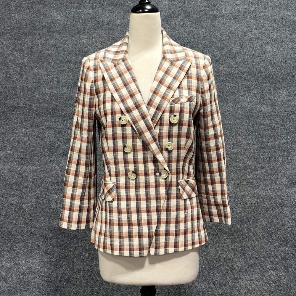 Veronica Beard Blazer Womens 8 Brown Dickey Jacket Beige Plaid Career Tailored